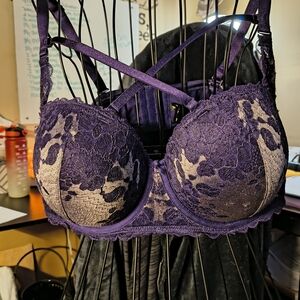 Elegant Purple Strappy Lace Bra